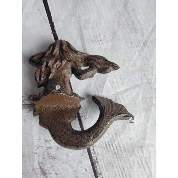 Vintage Cast Iron Mermaid Metal Shelf Sitter 3-1/4" Tall x 3-1/4" Wide - Picture 2 of 5